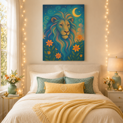 Starlit Lion – Regal Radiance Canvas Wall Art (Leo Inspired)
