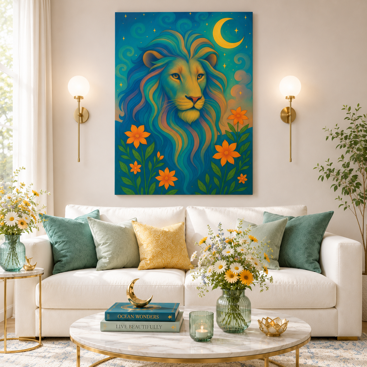 Starlit Lion – Regal Radiance Canvas Wall Art (Leo Inspired)