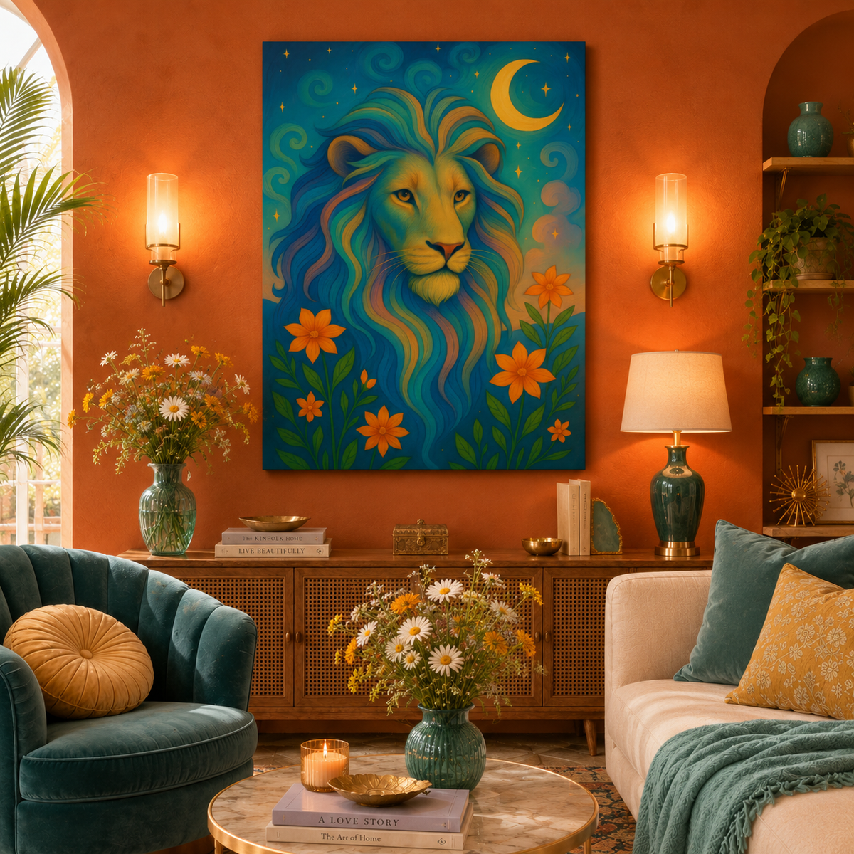 Starlit Lion – Regal Radiance Canvas Wall Art (Leo Inspired)