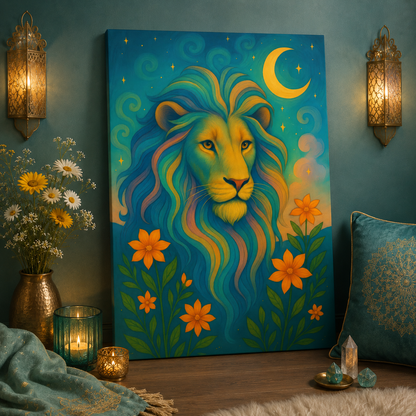 Starlit Lion – Regal Radiance Canvas Wall Art (Leo Inspired)