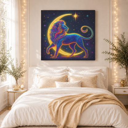 Radiant Rainbow Lion – Celestial Canvas Wall Art (Leo Inspired)