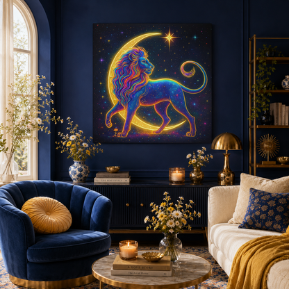 Radiant Rainbow Lion – Celestial Canvas Wall Art (Leo Inspired)