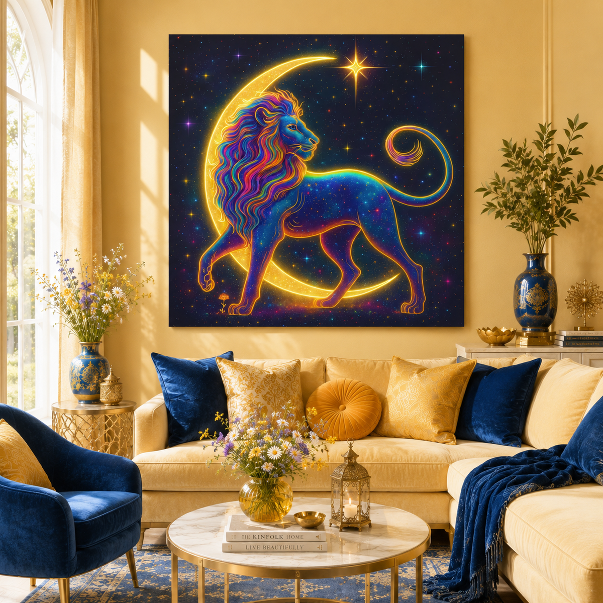 Radiant Rainbow Lion – Celestial Canvas Wall Art (Leo Inspired)