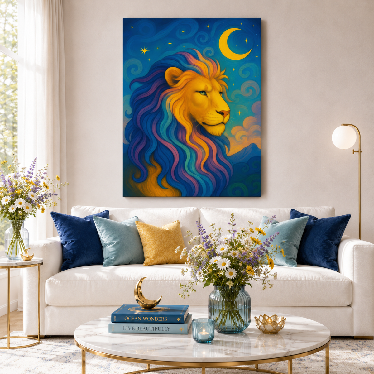 Moonlit Majesty – Luminous Lion | Canvas Wall Art (Leo Inspired)