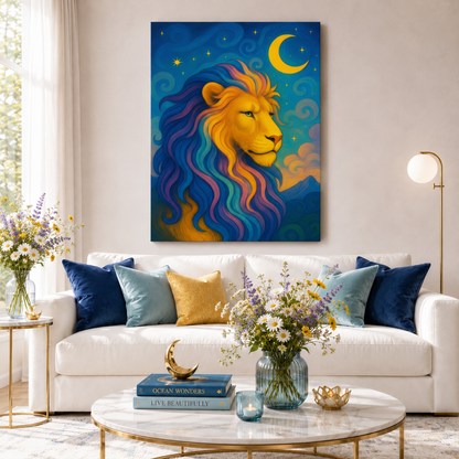 Moonlit Majesty – Luminous Lion | Canvas Wall Art (Leo Inspired)