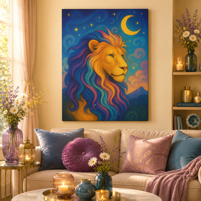 Moonlit Majesty – Luminous Lion | Canvas Wall Art (Leo Inspired)