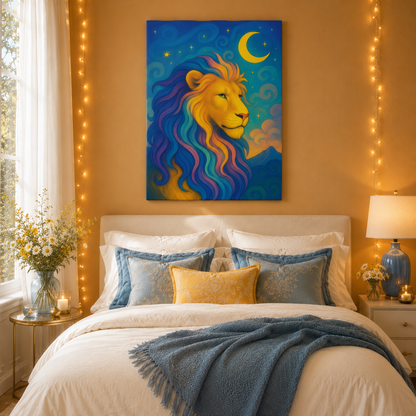 Moonlit Majesty – Luminous Lion | Canvas Wall Art (Leo Inspired)