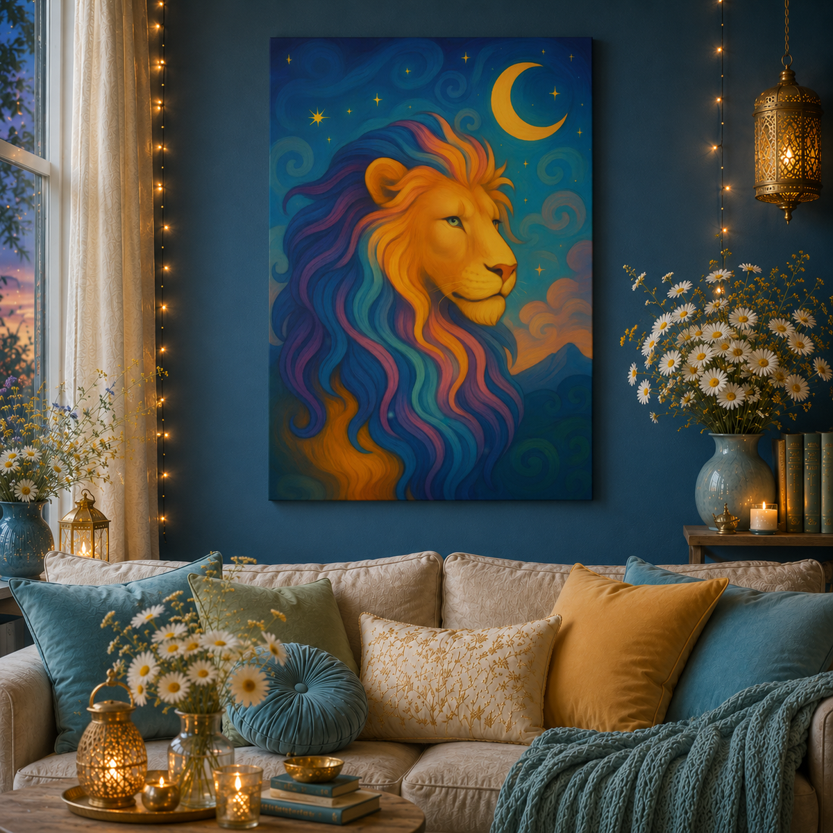 Moonlit Majesty – Luminous Lion | Canvas Wall Art (Leo Inspired)