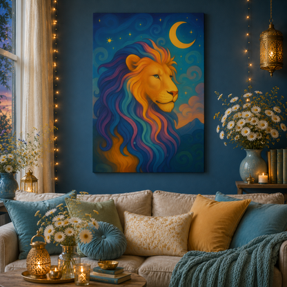 Moonlit Majesty – Luminous Lion | Canvas Wall Art (Leo Inspired)