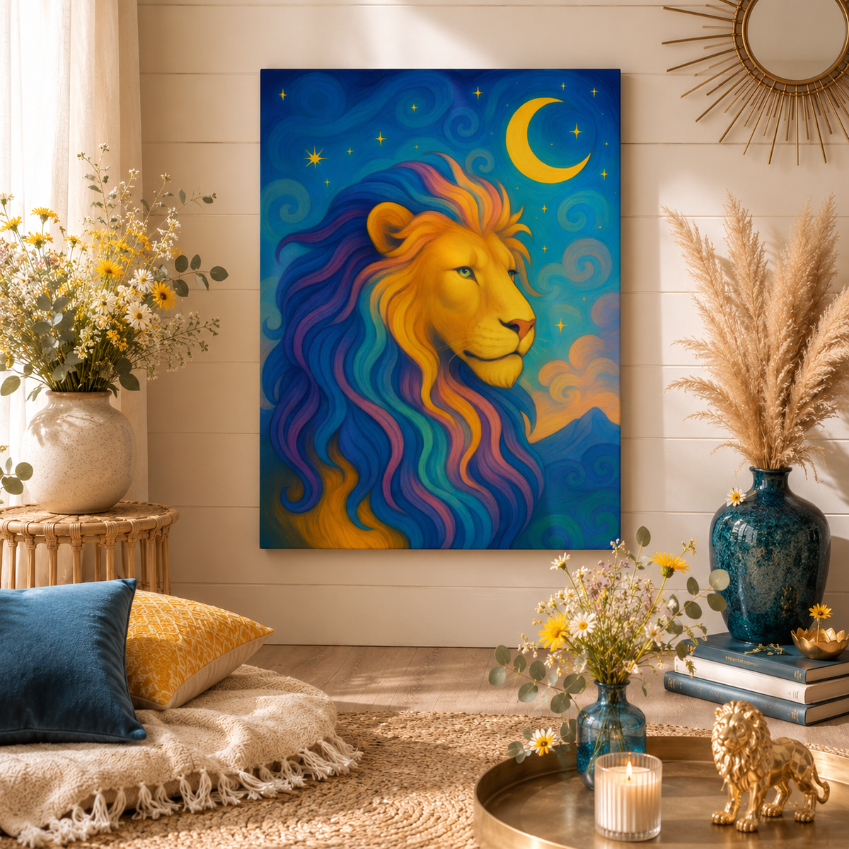 Moonlit Majesty – Luminous Lion | Canvas Wall Art (Leo Inspired)