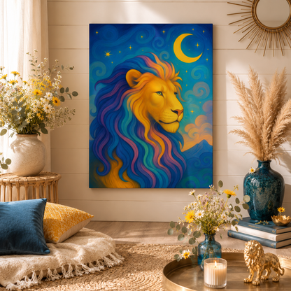 Moonlit Majesty – Luminous Lion | Canvas Wall Art (Leo Inspired)