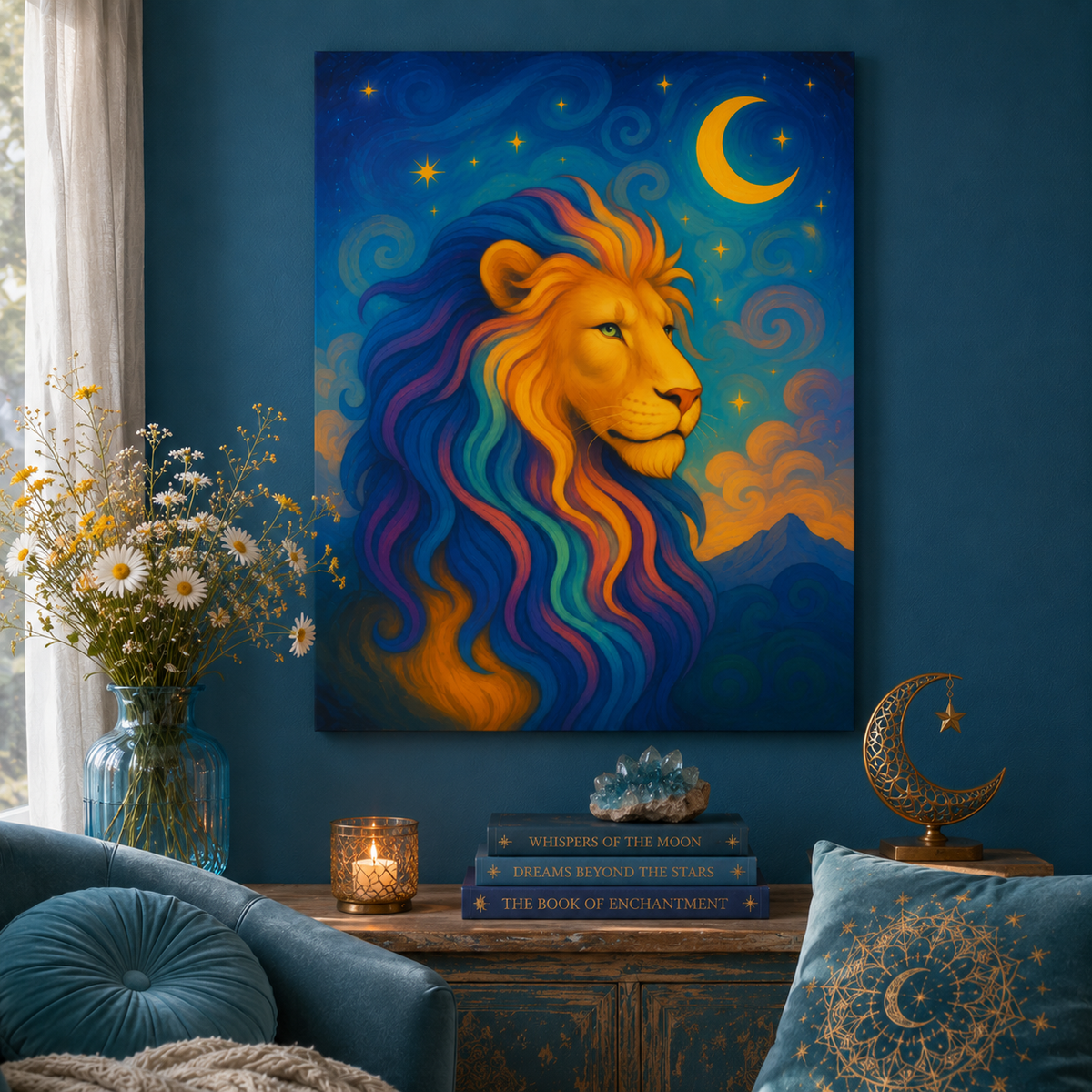 Moonlit Majesty – Luminous Lion | Canvas Wall Art (Leo Inspired)