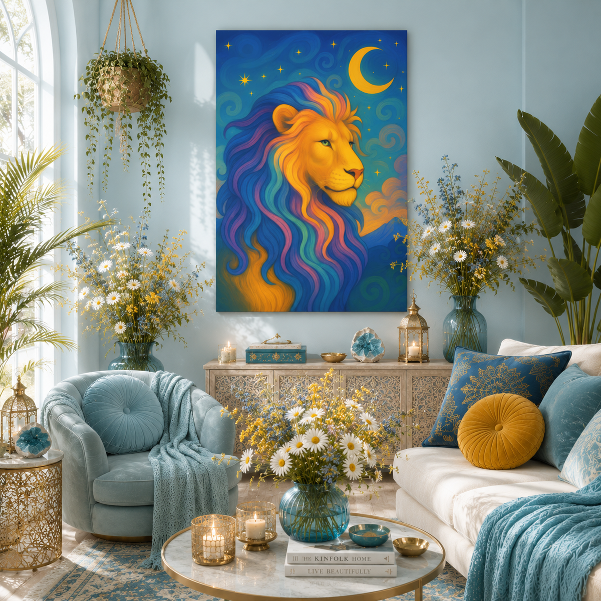 Moonlit Majesty – Luminous Lion | Canvas Wall Art (Leo Inspired)