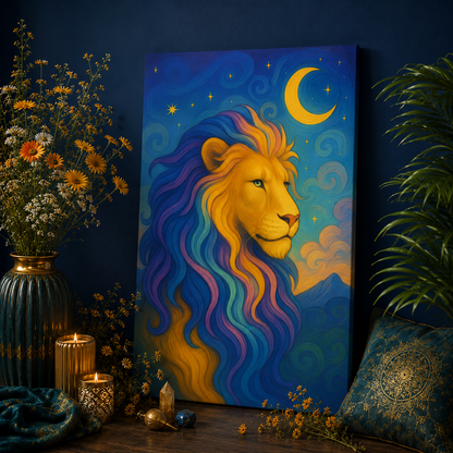 Moonlit Majesty – Luminous Lion | Canvas Wall Art (Leo Inspired)