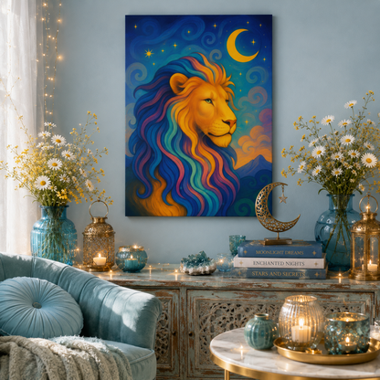 Moonlit Majesty – Luminous Lion | Canvas Wall Art (Leo Inspired)