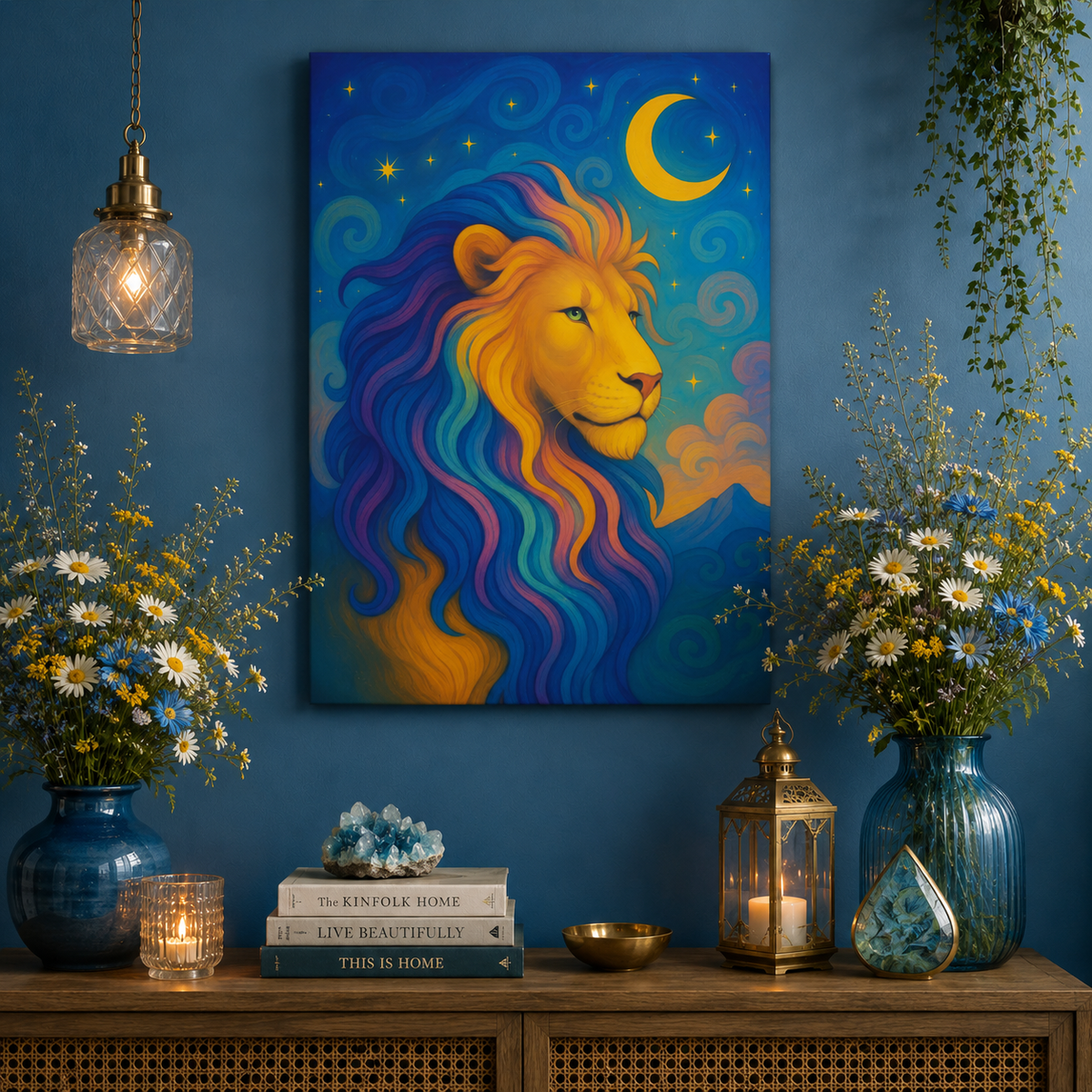 Moonlit Majesty – Luminous Lion | Canvas Wall Art (Leo Inspired)