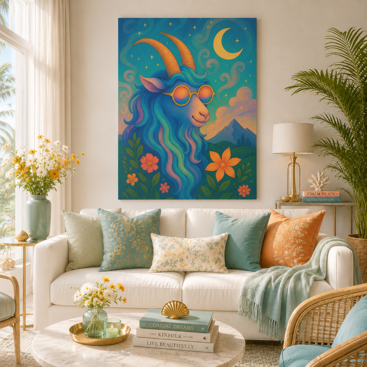 Aries Dream - Radiant Retro Ram Canvas Wall Art