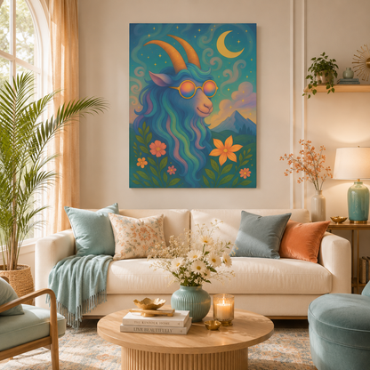 Aries Dream - Radiant Retro Ram Canvas Wall Art