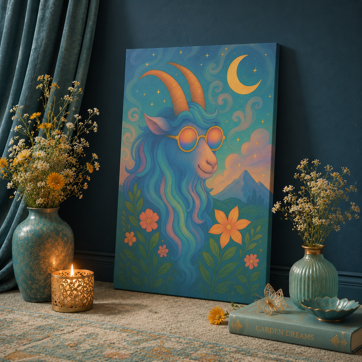 Aries Dream - Radiant Retro Ram Canvas Wall Art