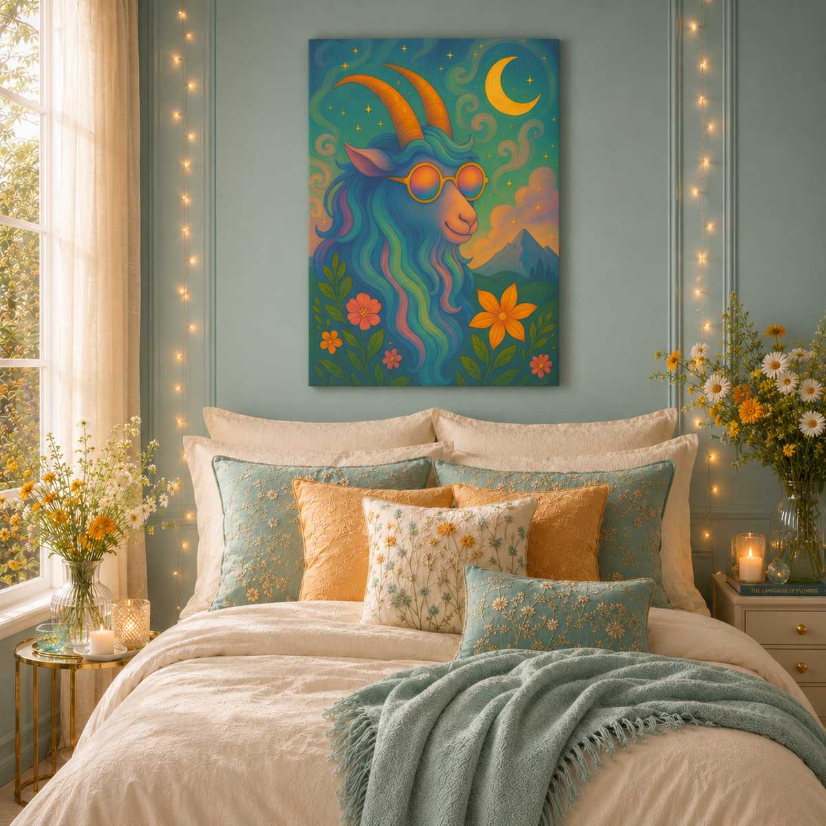 Aries Dream - Radiant Retro Ram Canvas Wall Art