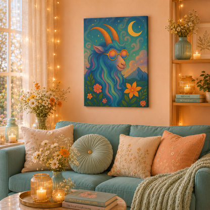 Aries Dream - Radiant Retro Ram Canvas Wall Art