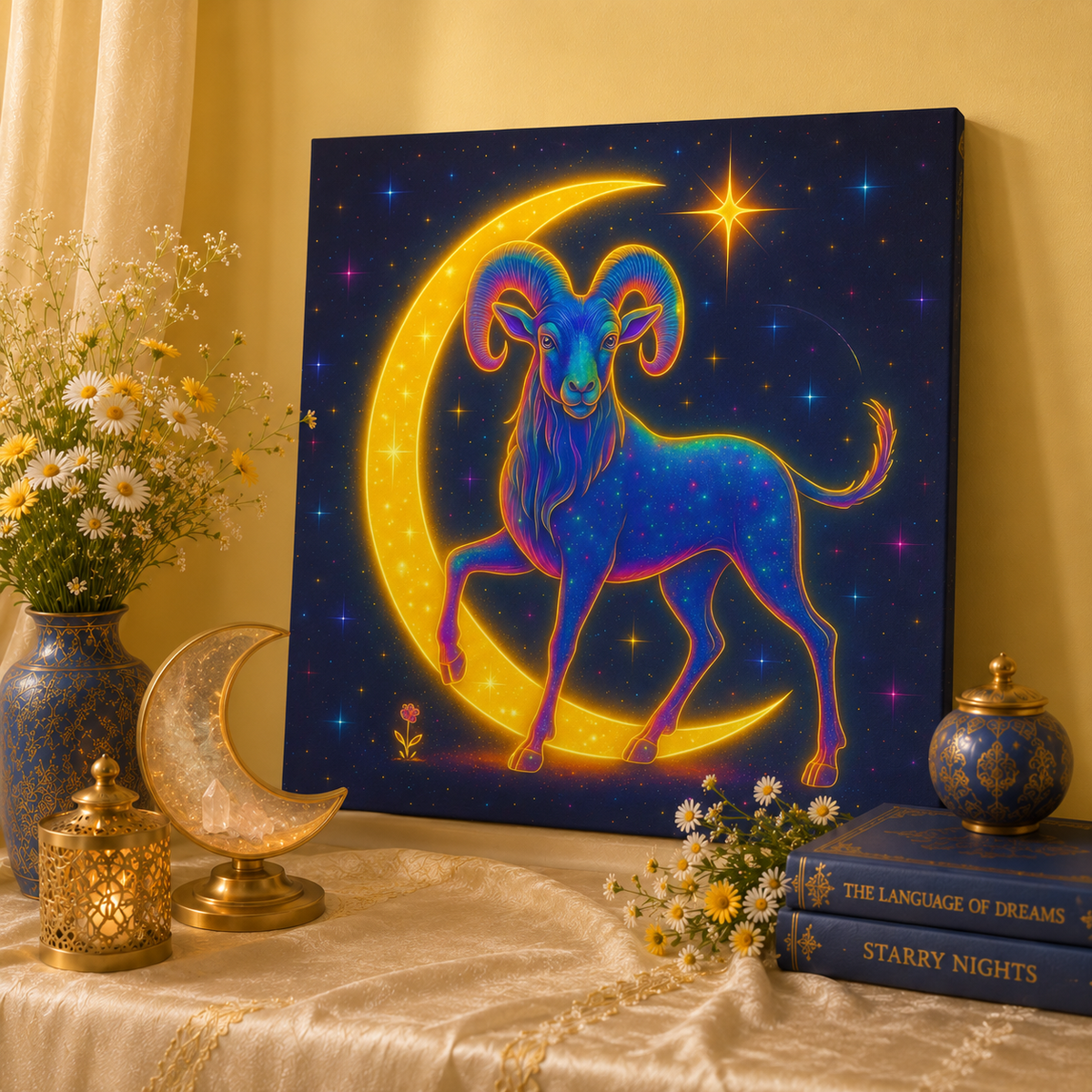 Radiant Rainbow Bull – Celestial Canvas Wall Art (Taurus Inspired)