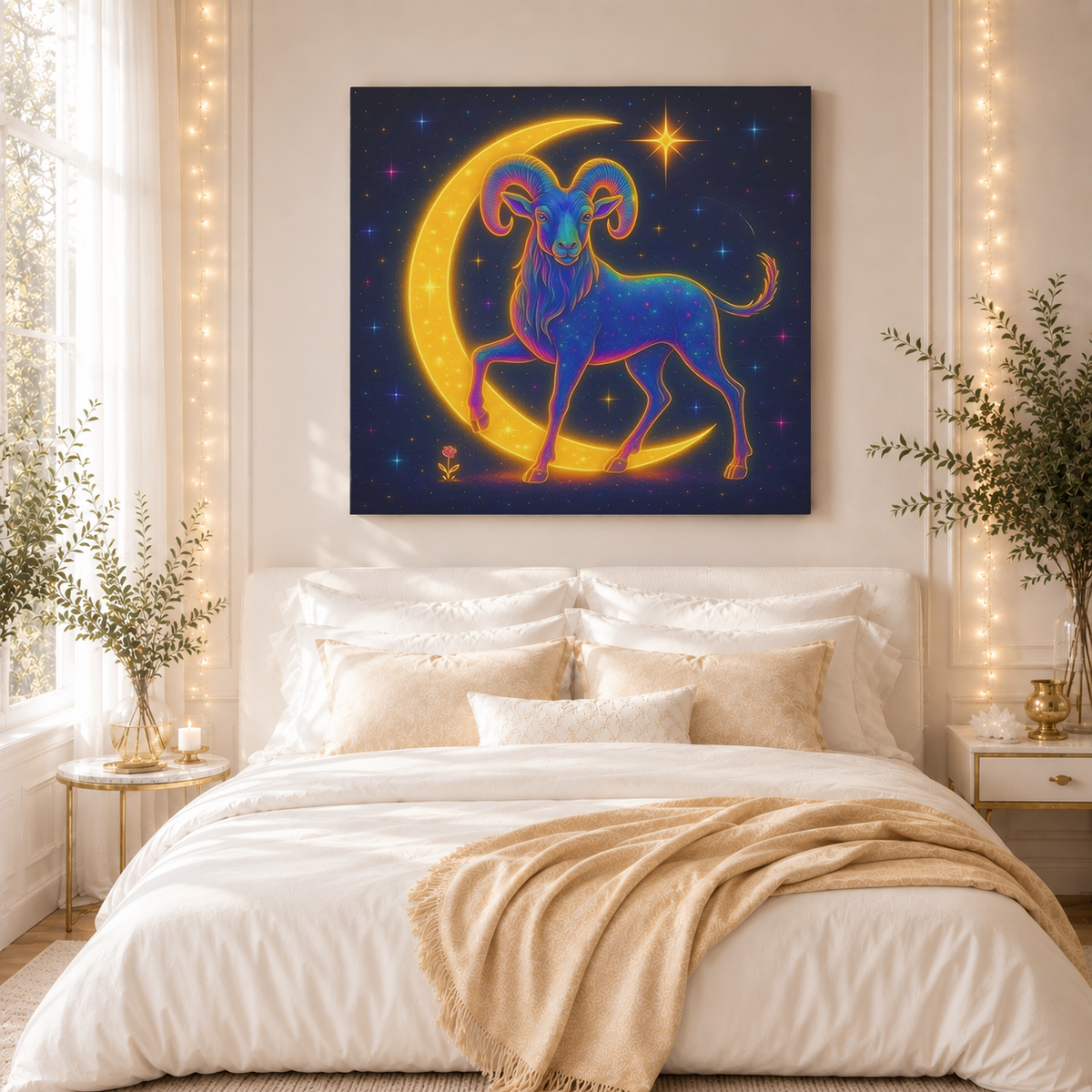 Radiant Rainbow Bull – Celestial Canvas Wall Art (Taurus Inspired)