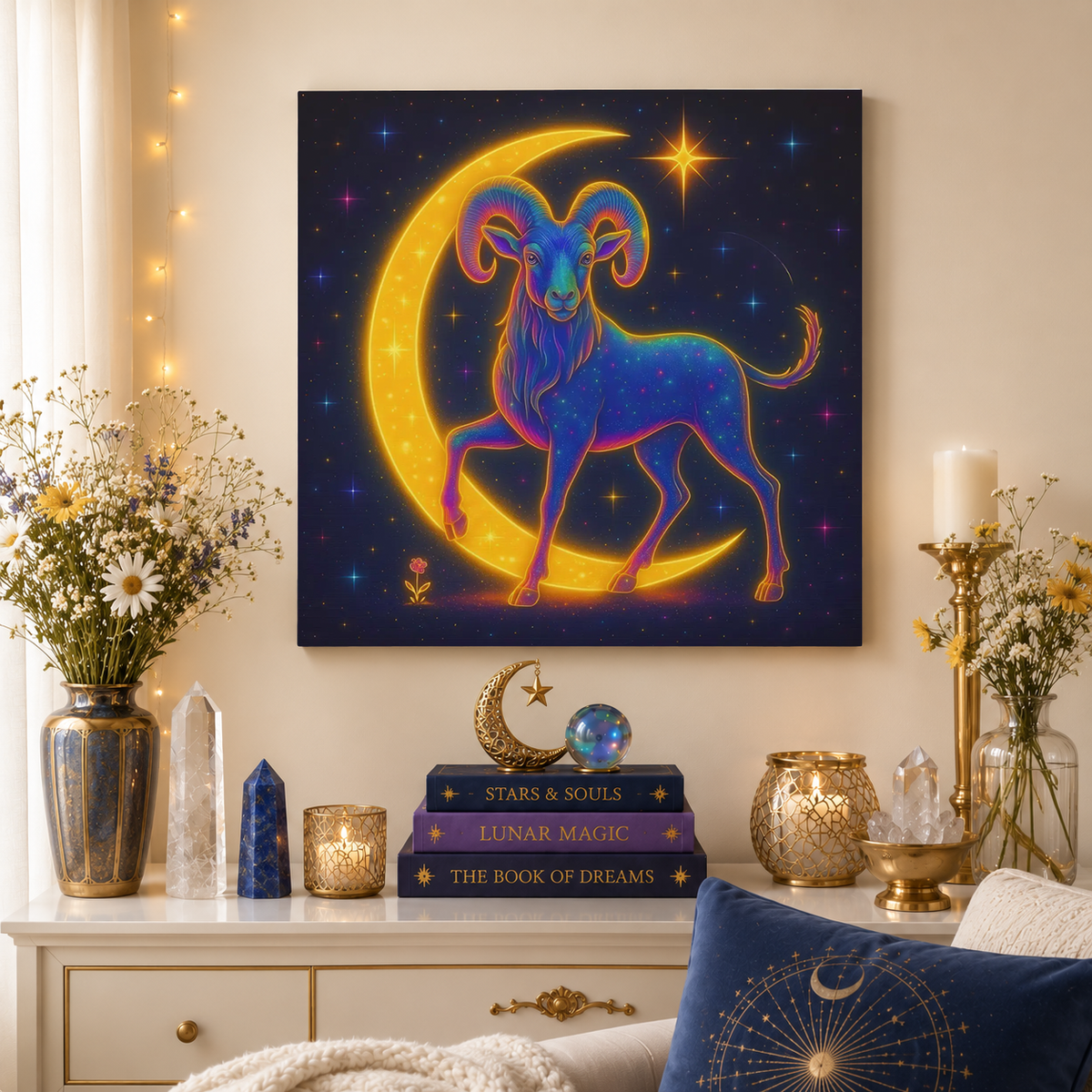 Radiant Rainbow Bull – Celestial Canvas Wall Art (Taurus Inspired)