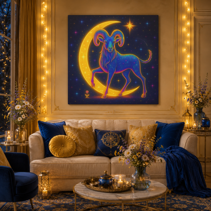 Radiant Rainbow Bull – Celestial Canvas Wall Art (Taurus Inspired)