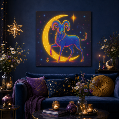 Radiant Rainbow Bull – Celestial Canvas Wall Art (Taurus Inspired)