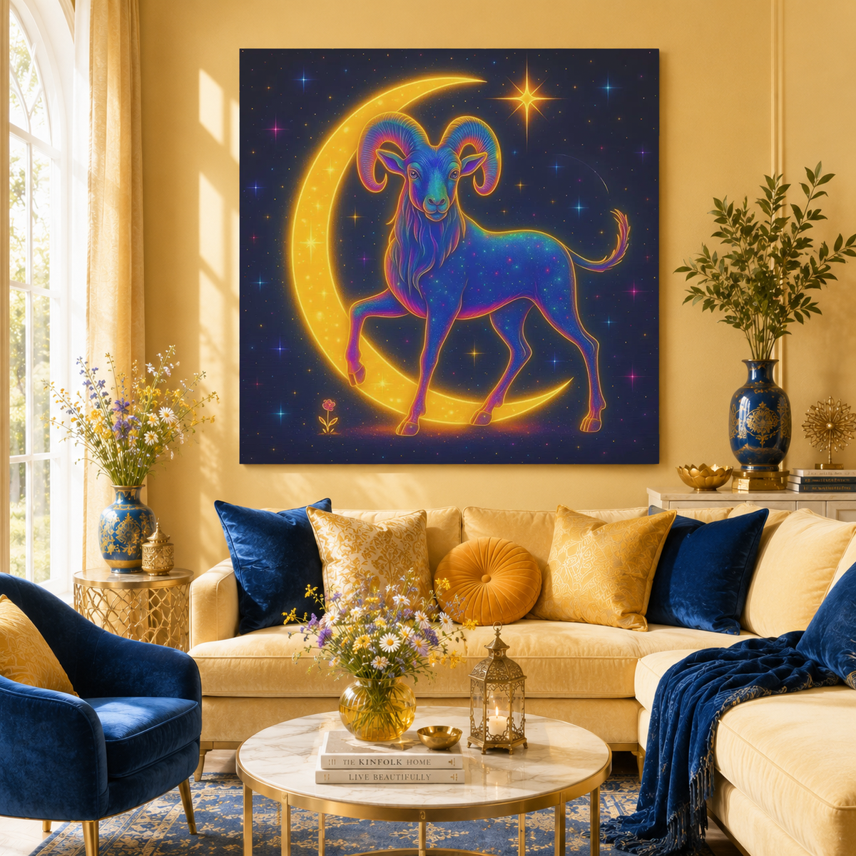 Radiant Rainbow Bull – Celestial Canvas Wall Art (Taurus Inspired)