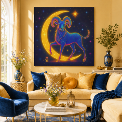 Radiant Rainbow Bull – Celestial Canvas Wall Art (Taurus Inspired)