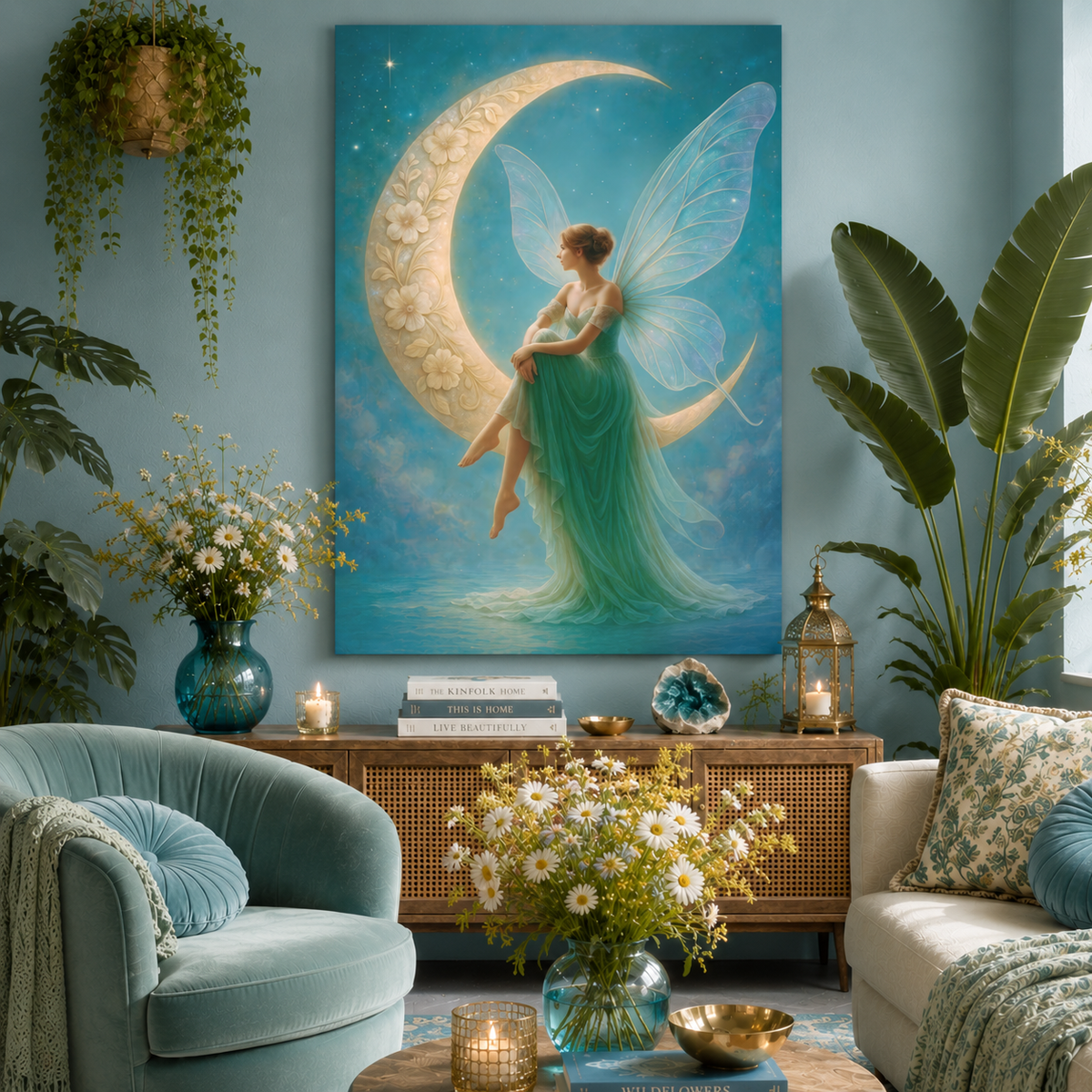 Moonlit Reverie – Art Nouveau Inspired Fairy | Canvas Wall Art