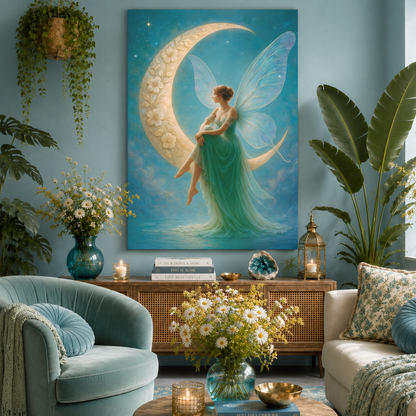 Moonlit Reverie – Art Nouveau Inspired Fairy | Canvas Wall Art