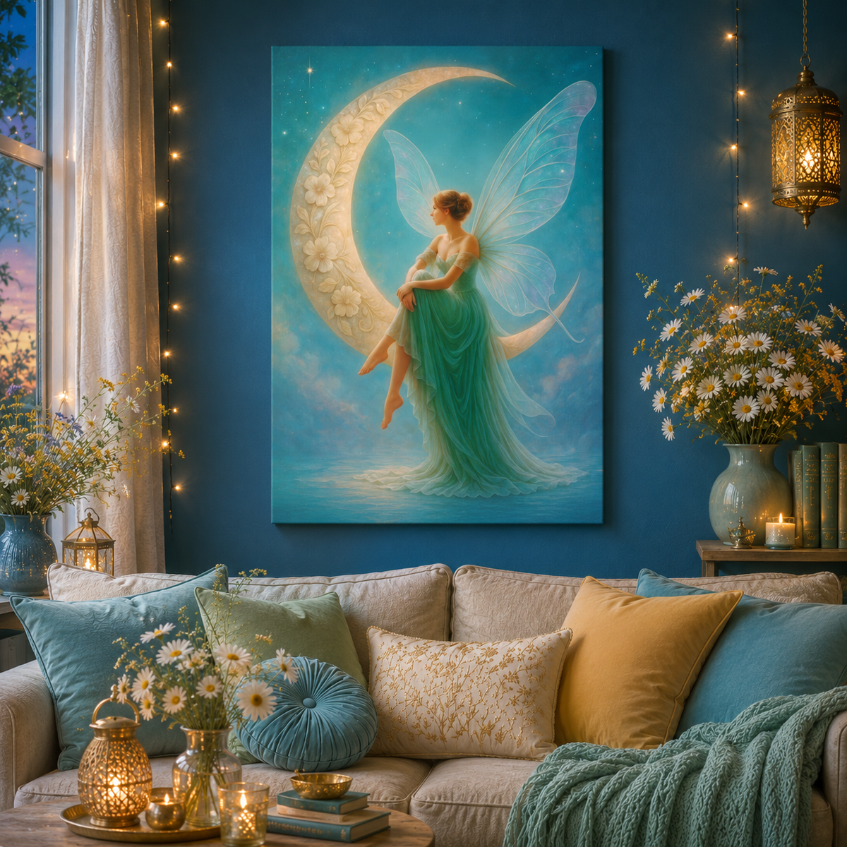 Moonlit Reverie – Art Nouveau Inspired Fairy | Canvas Wall Art