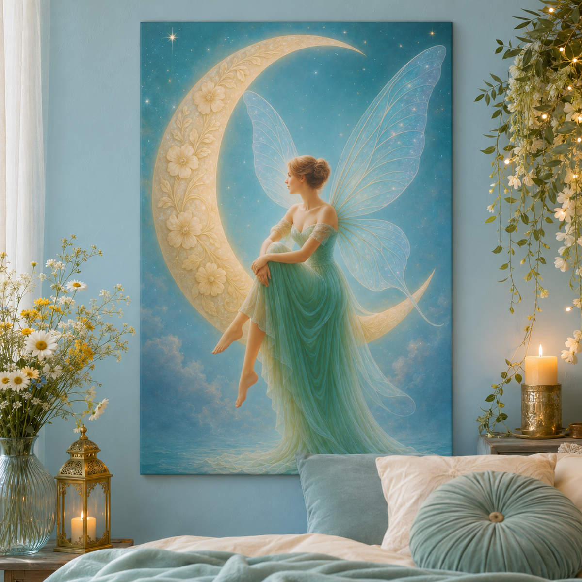 Moonlit Reverie – Art Nouveau Inspired Fairy | Canvas Wall Art