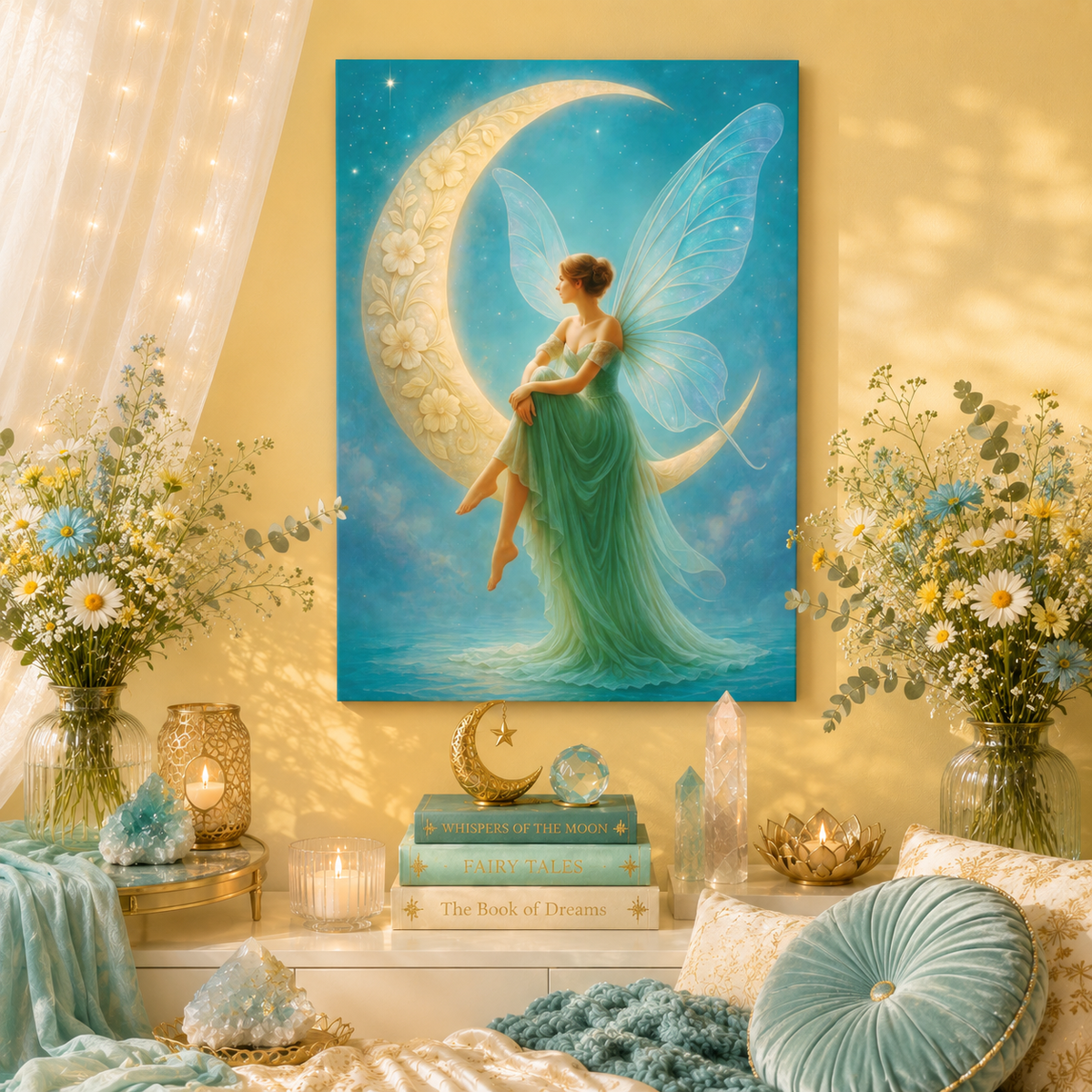 Moonlit Reverie – Art Nouveau Inspired Fairy | Canvas Wall Art