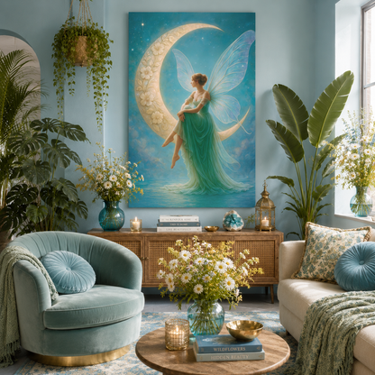 Moonlit Reverie – Art Nouveau Inspired Fairy | Canvas Wall Art