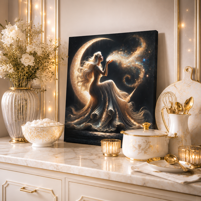 Stardust Wishes – Glamorous Moon Goddess Canvas Wall Art (Art Nouveau Inspired)