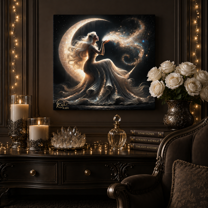 Stardust Wishes – Glamorous Moon Goddess Canvas Wall Art (Art Nouveau Inspired)
