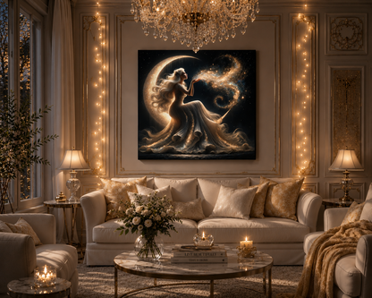 Stardust Wishes – Glamorous Moon Goddess Canvas Wall Art (Art Nouveau Inspired)