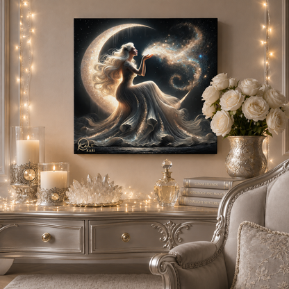 Stardust Wishes – Glamorous Moon Goddess Canvas Wall Art (Art Nouveau Inspired)