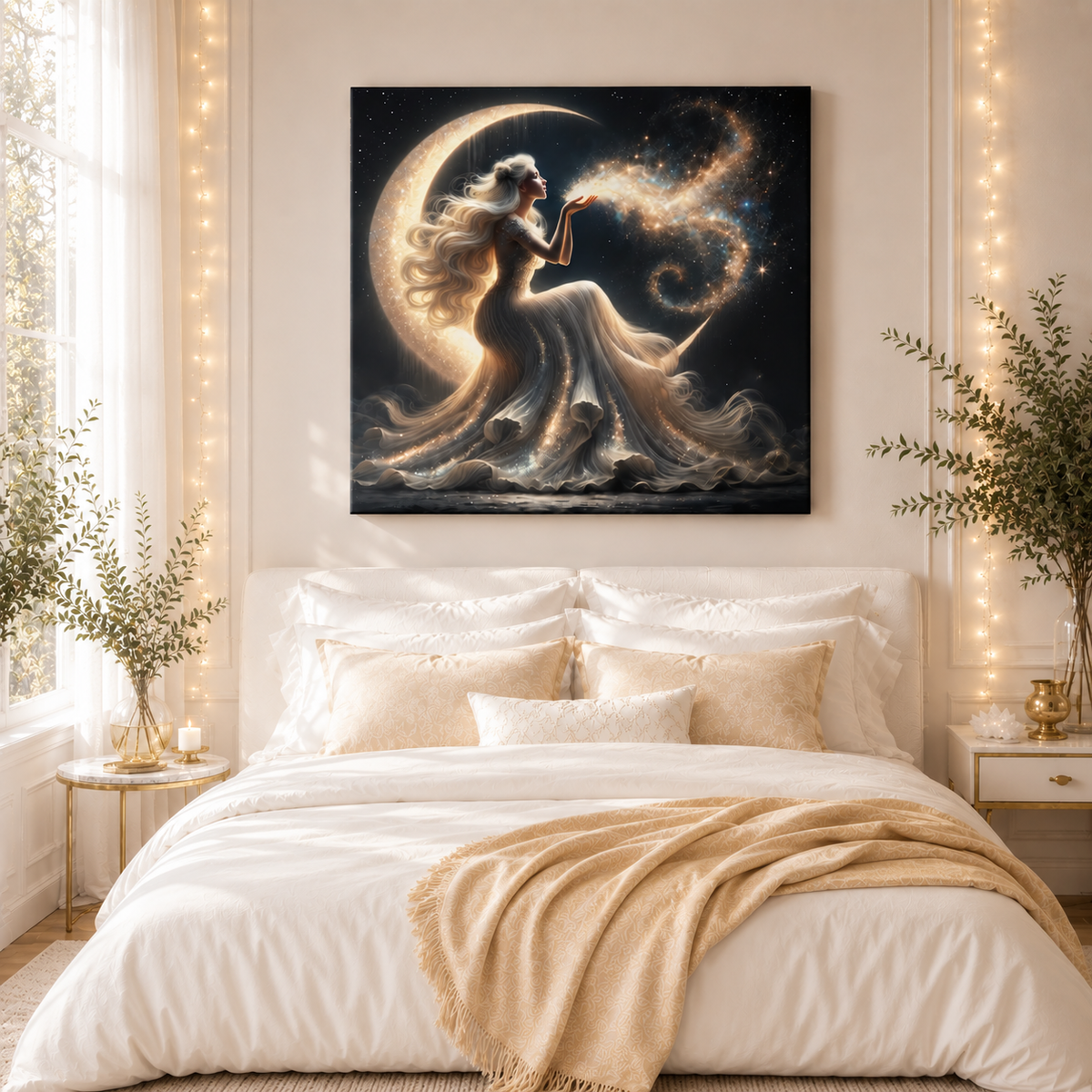 Stardust Wishes – Glamorous Moon Goddess Canvas Wall Art (Art Nouveau Inspired)