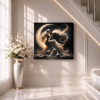 Stardust Wishes – Glamorous Moon Goddess Canvas Wall Art (Art Nouveau Inspired)