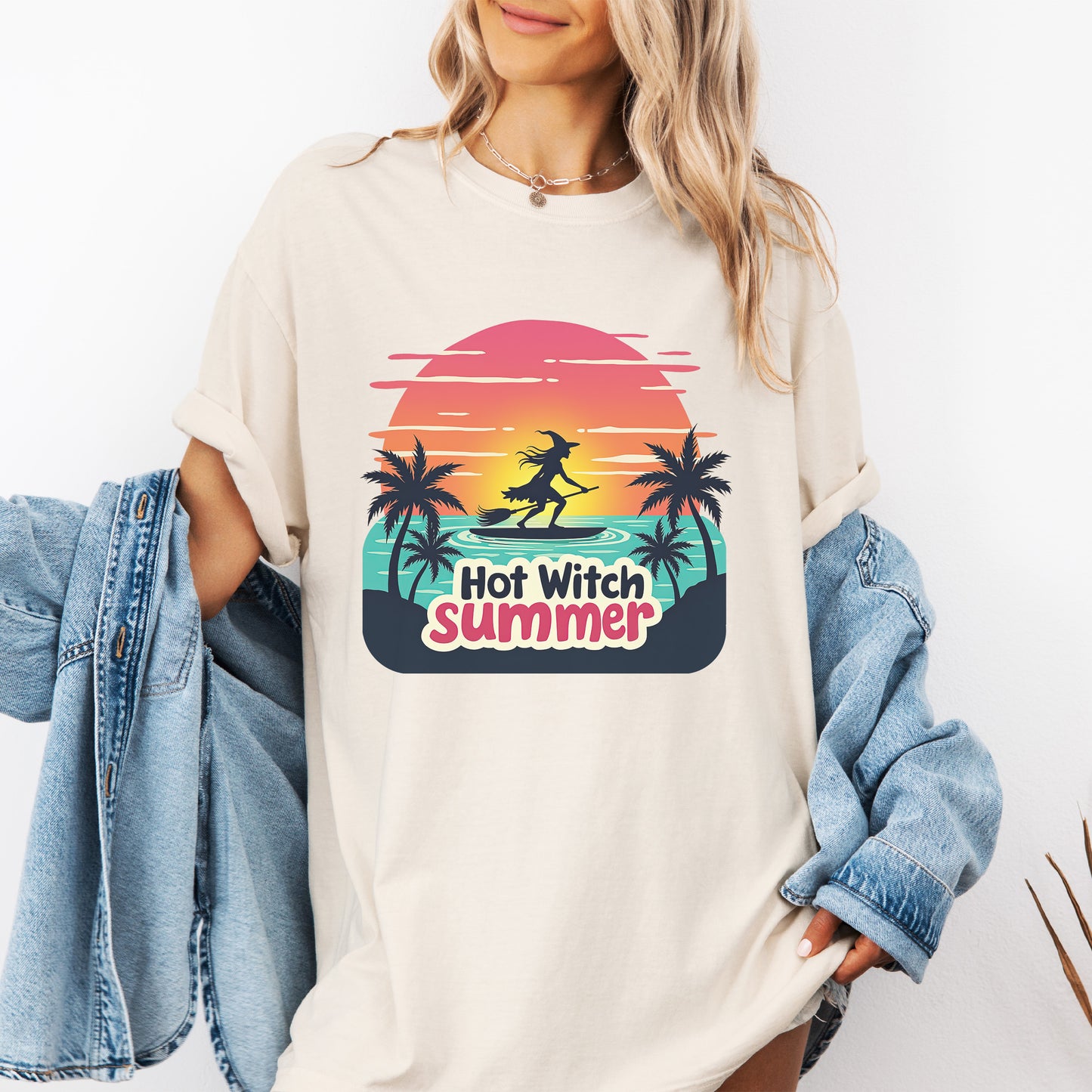Hot Witch Summer - Surfing Retro Sunset Beach Tee