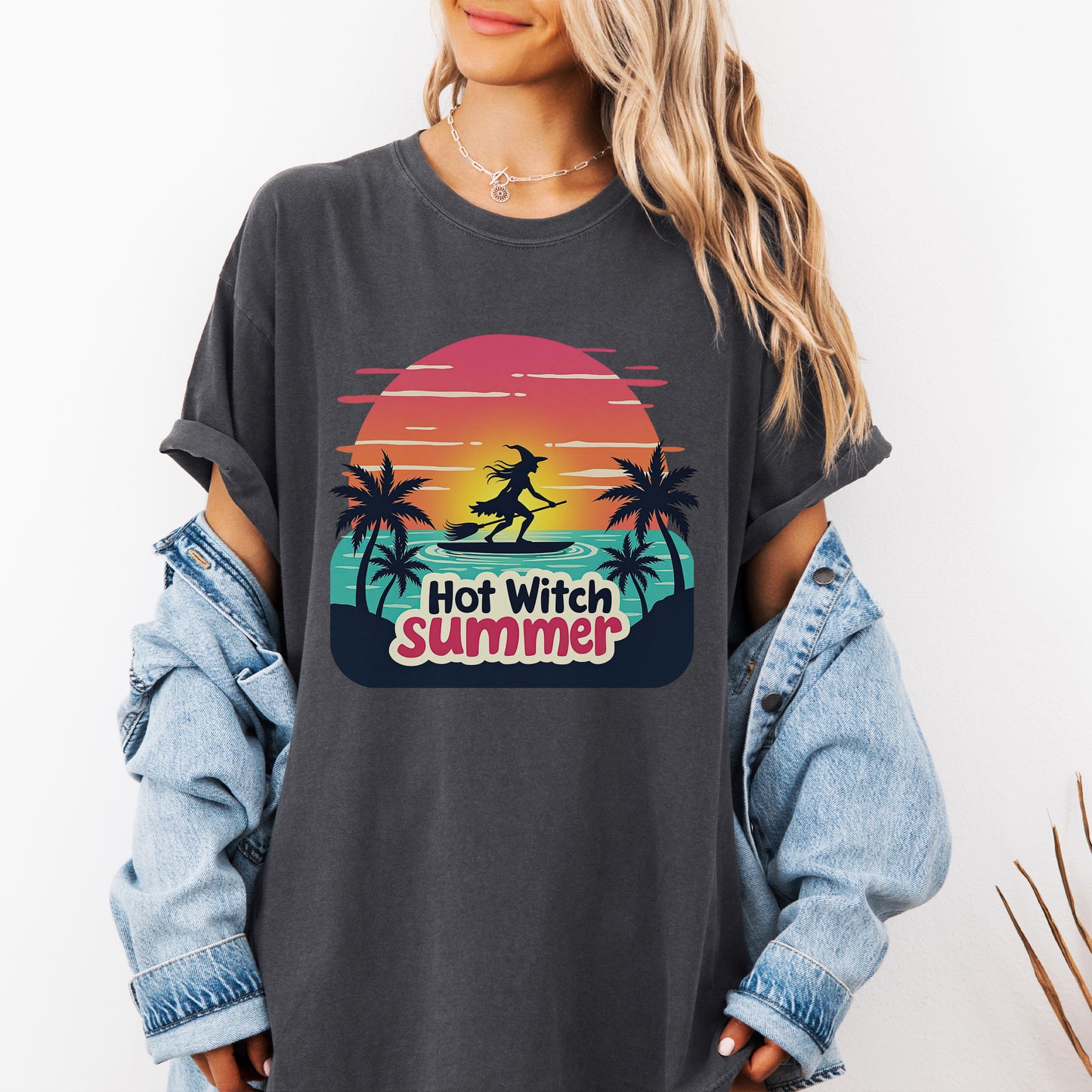 Hot Witch Summer - Surfing Retro Sunset Beach Tee