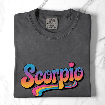 Scorpio Retro Groovy Tee – Multicolor Zodiac Shirt
