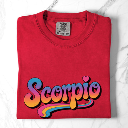 Scorpio Retro Groovy Tee – Multicolor Zodiac Shirt