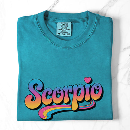 Scorpio Retro Groovy Tee – Multicolor Zodiac Shirt