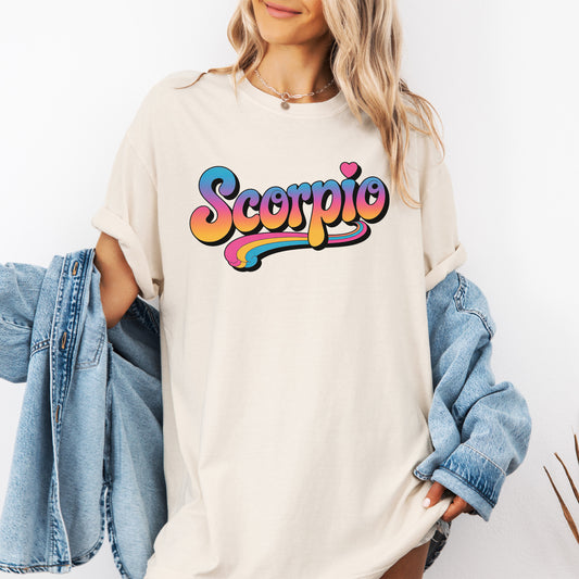 Scorpio Retro Groovy Tee – Multicolor Zodiac Shirt